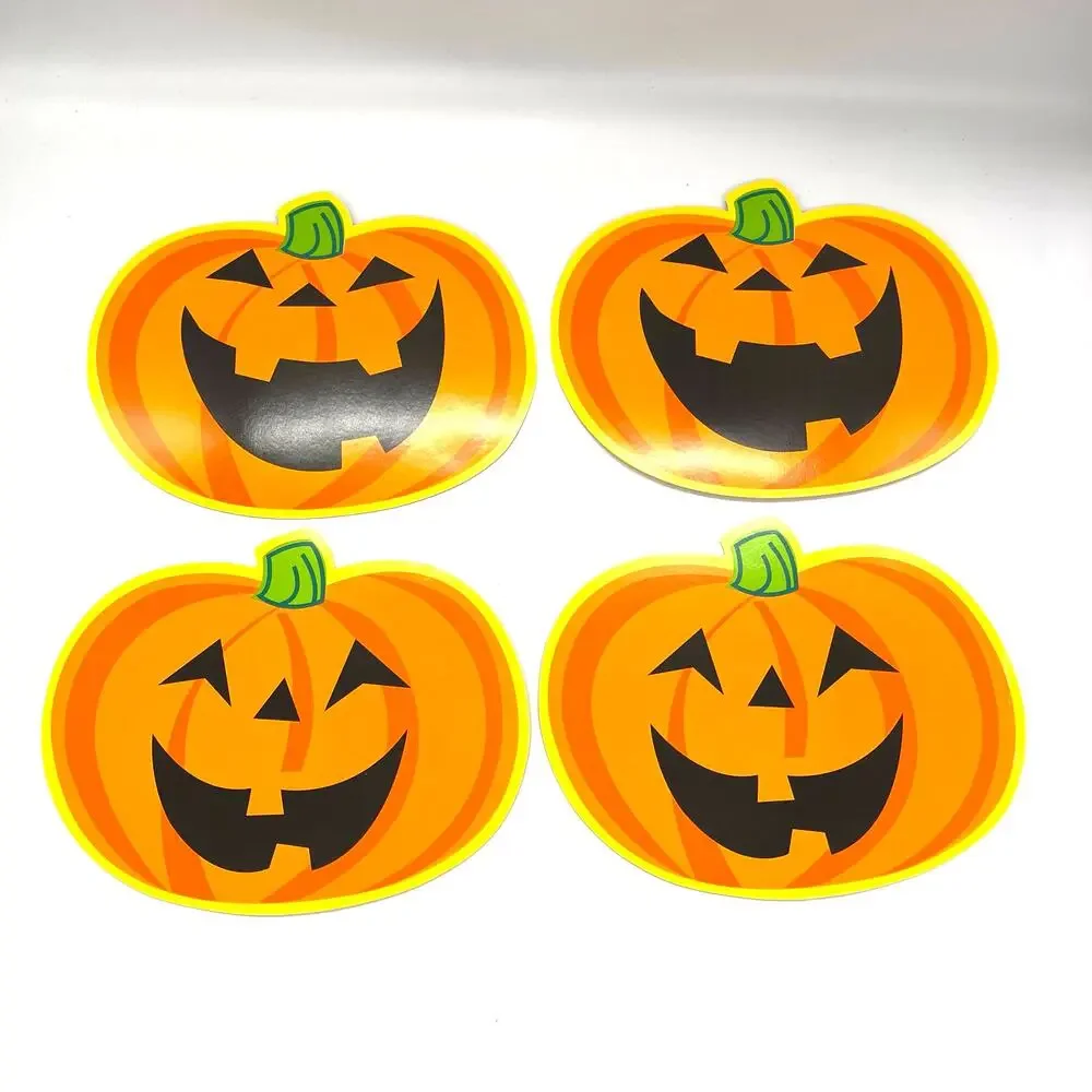 Vintage Halloween Die Cut Set of 4 Pumpkin Decorations Double Sided 8.5